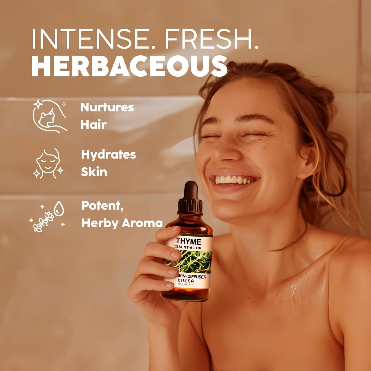 Kukka Thyme Essential Oil for Hair, Skin & Diffuser - 4 Fl Oz - Thyme Oil, Herbaceous Scent, for Aromatherapy, DIY Soap Making Scents