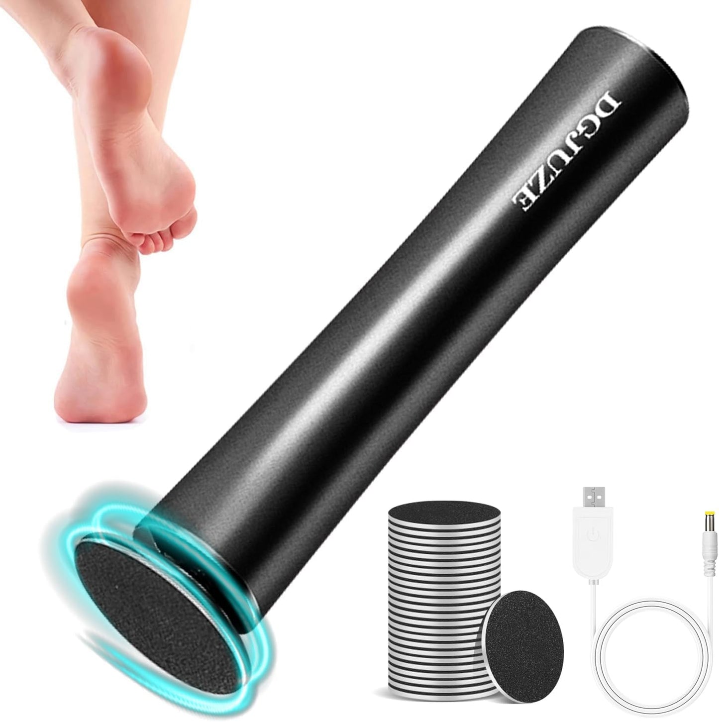 Cordless Electric Foot Callus Remover,Rechargeable Grinder Tool for Feet Dead Skin,Professional Pedicure File Heel Sander Tools with 60pcs Sandpaper Pads(Black)