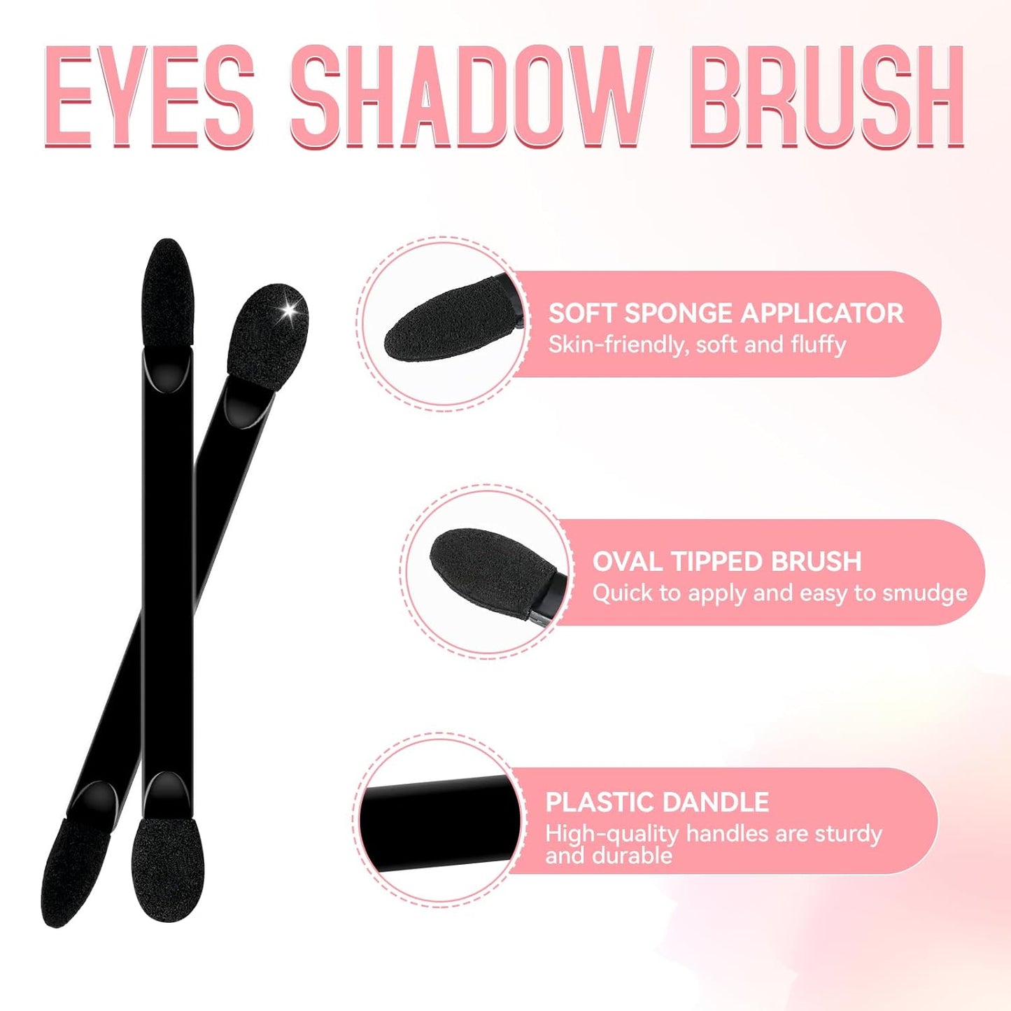 50 PCS Professional Disposable Dual Side Sponge Eyeshadow Brush, Double Head Eye shadow Brushes Makeup Applicator Cosmetic Tools(Length: 9.5 cm, Flat Handle, Black)