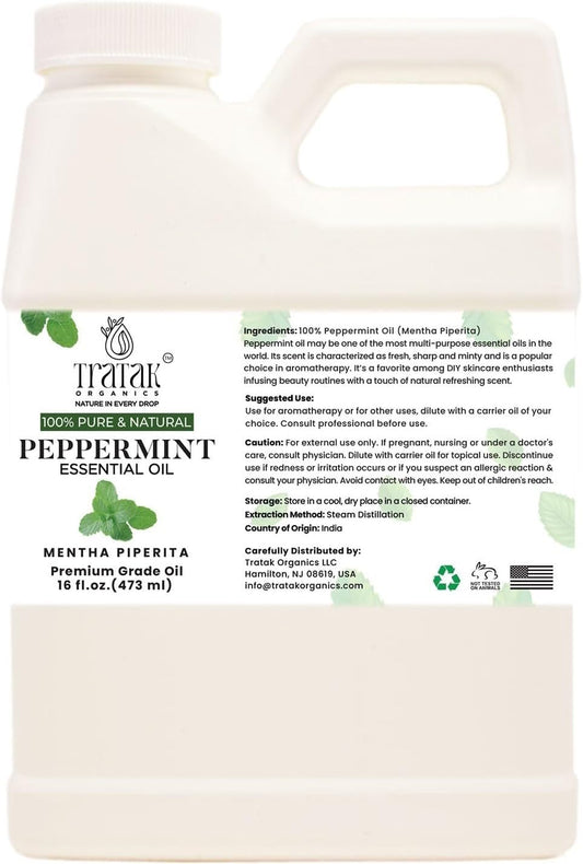 Peppermint Piperita Essential Oil - 100% Pure, Uncut and Natural Oil,16 fl oz - Undiluted Essential Oil for Aromatherapy, Diffuser, Hair Care, Skin Massage and DIY's - Huge 16 Oz