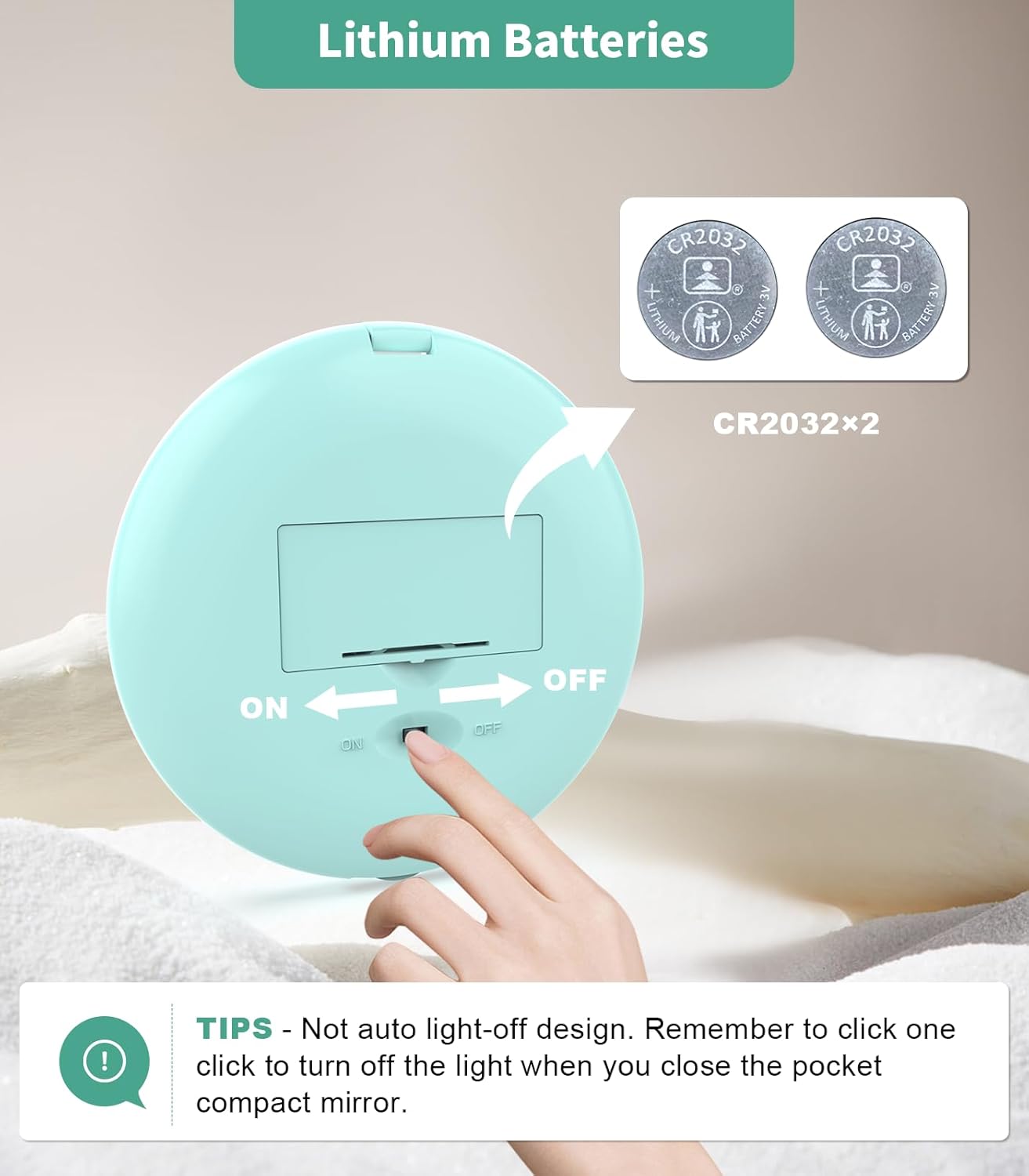 WOBSION Travel Compact Mirror,Portable 1x/10x LED Makeup Mirror with Magnification,Handheld 2-Sided Pocket Mirror, 3.5in Small Mirror for Purse,Handbag,Gift,Cyan&Black,2 Pack