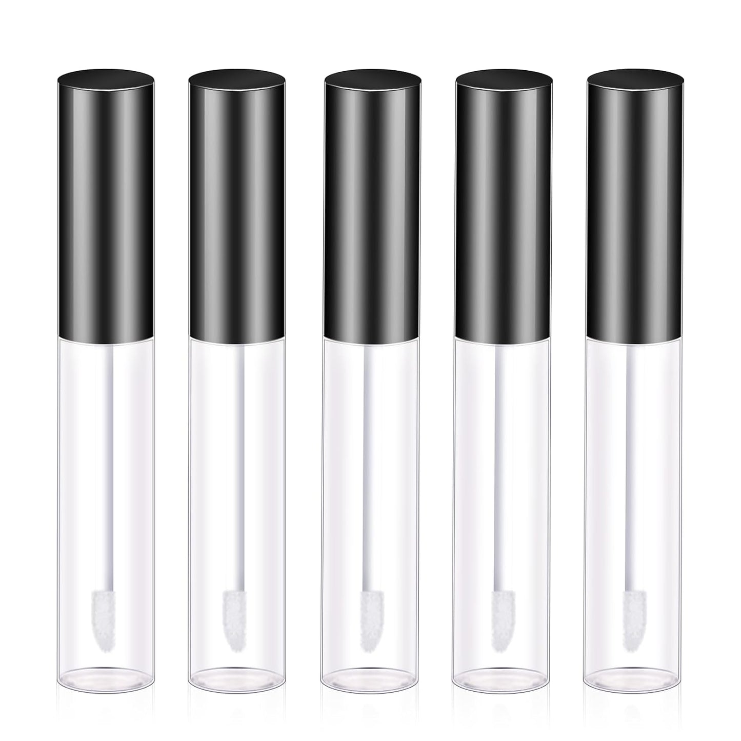 Molain 5PCS Empty Lip Gloss Tubes, 10ml Refillable Cosmetic Containers Bottles Lip Balm Bottles with Wand Concealer for Lipstick Samples, Lip Balms(Black tube cap)