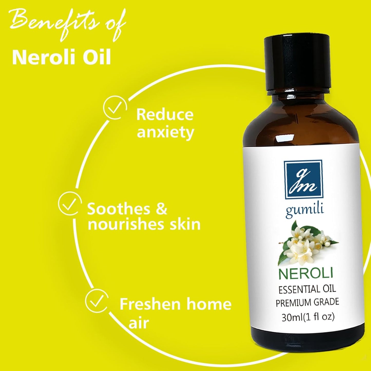 Neroli Essential Oil 1 Oz- 100% Pure & Undiluted Orange Blossom Oil for Diffuser, Skin Care, Massage & DIY