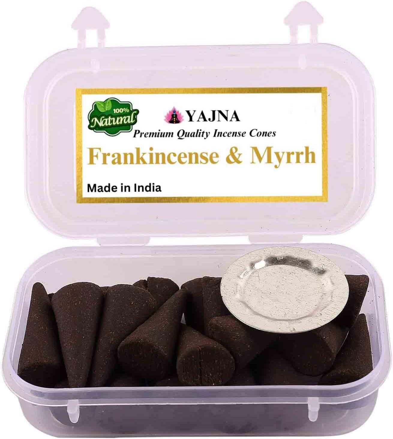 Yajna Frankincense-and-Myrrh 100%-Natural-Incense-Cones Handmade-Hand-Dipped Organic-Chemicals-Free for-Purification-Relaxation-Positivity-Yoga-Meditation The-Best-scents (20 Count)