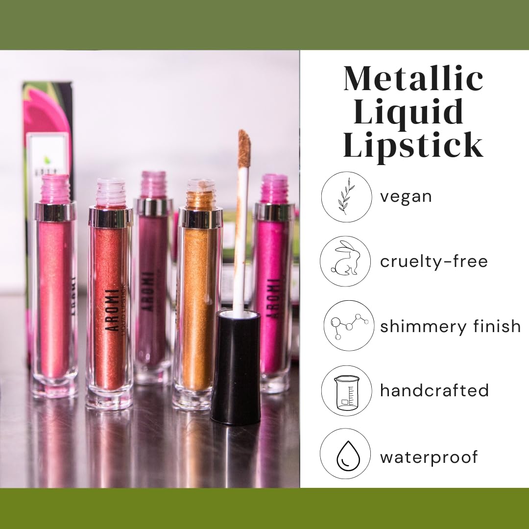 Aromi Hot Pink Metallic Liquid Lipstick | Magenta Lip Color with Shimmery Finish, Vegan, Cruelty-free, Long-Lasting and Smudge Proof (Fab Flamingo)