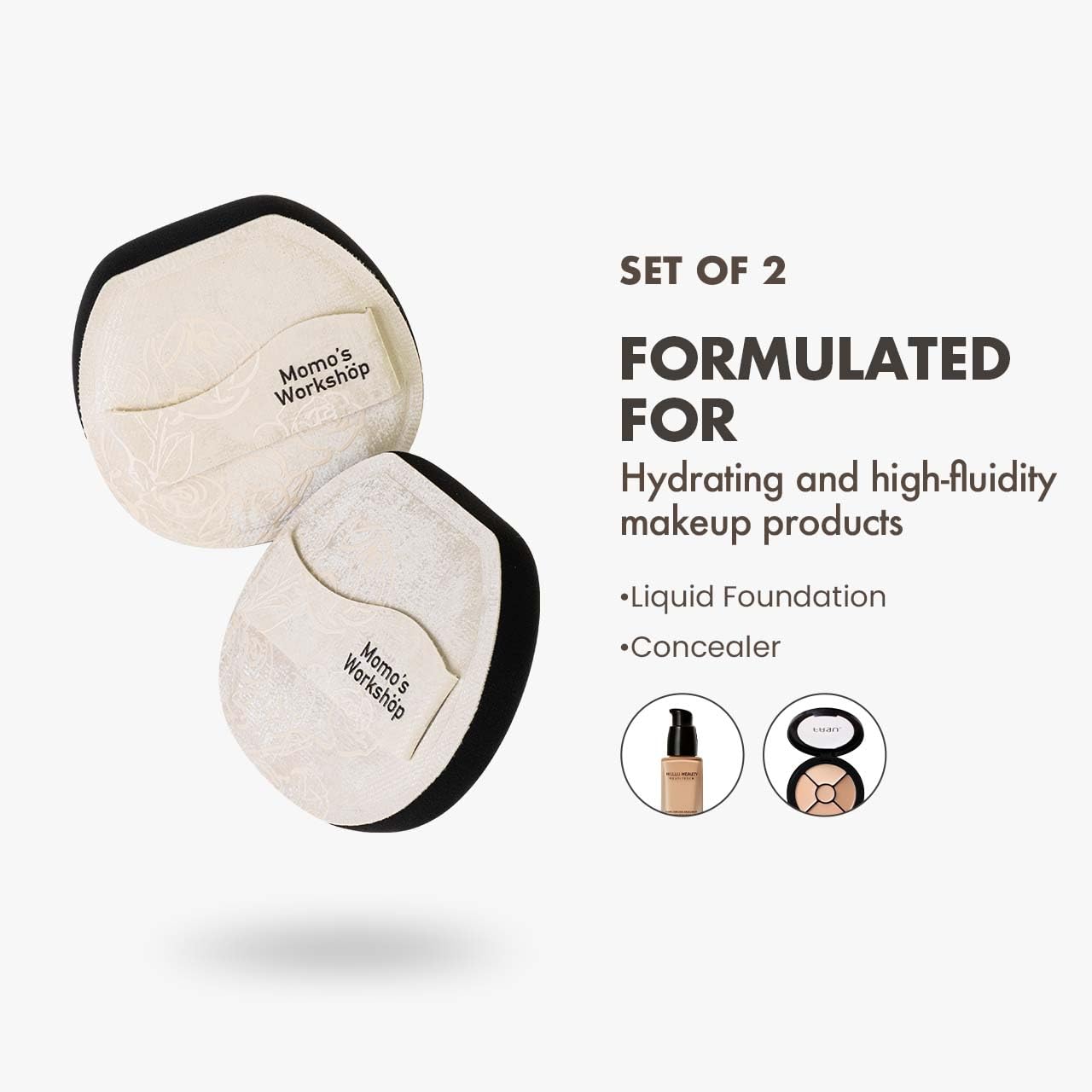 Satin White Flat-cut Shape Makeup Sponge,Firm Bounce Rubycell,Cushion Sponge with Wide PU Leather for Quick-Dry/Full Coverage Foundations, Cosmetic Puff,2pcs Beauty Puffs &Storage Case