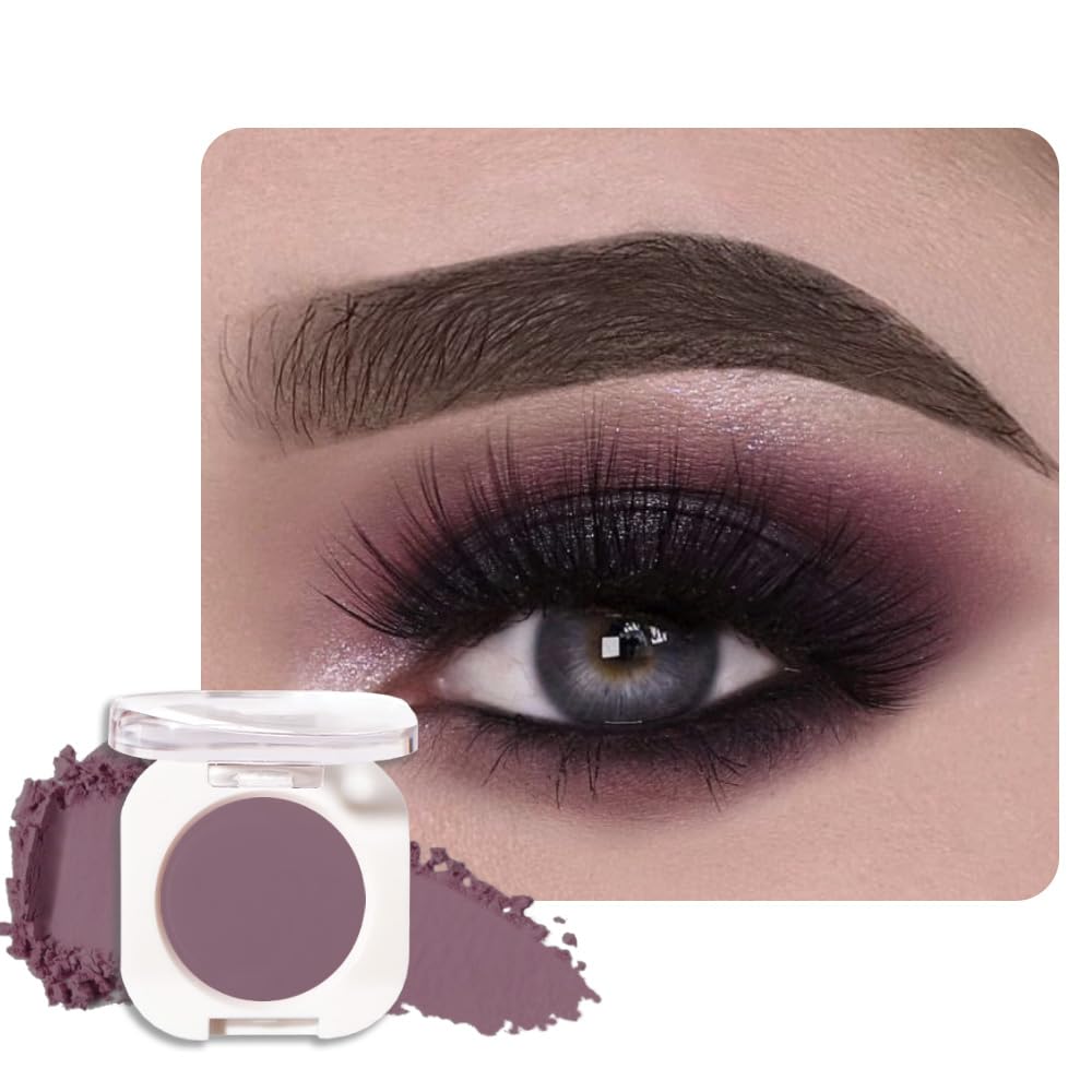Dark Plum Taupe Single Matte Eyeshadow Makeup, Neutral Powde Eye Shadow for Older Women, Dark Violet Matte Singles Eyeshadow Palette Pigmented Waterproof, Girls Monochrome Vegan Eyeshadows Gift