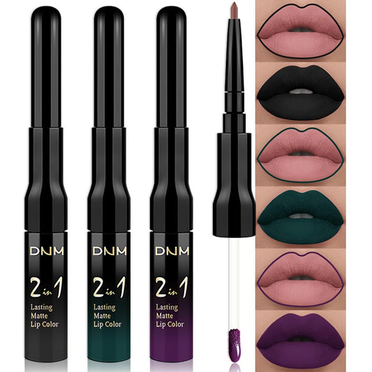 evpct 3Pcs Dark Black Green Purple Matte Lip Liner and Liquid Lipstick Lip Stain Sets for Women Long Lasting Waterproof, 24 Hours Goth Lipstick labiales matte mate larga duracion listip 24 hours, 19#