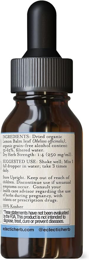 Eclectic Herb Organic Lemon Balm Extract - 2 oz - Non-GMO, Gluten-Free, Soy-Free, Dairy-Free - Pure Herbal Extract for Calming and Relaxation