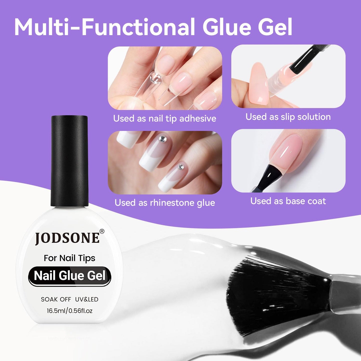 JODSONE 3Pcs 16.5ml Top Coat and Base Coat Set with Nail Glue Gel No Wipe Top Coat Base Nail Glue Gel for Attaching False Nails Securing Decorations Need U V Lamp Cured