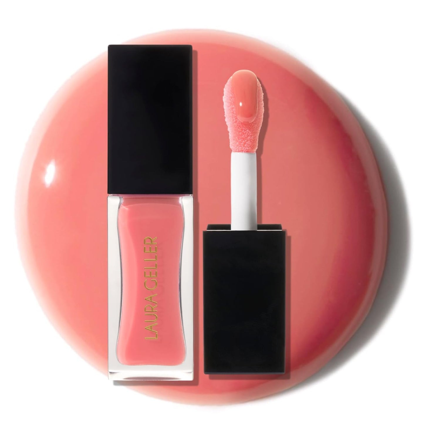 LAURA GELLER NEW YORK Fine Shine Glossy Lip Oil, Beachy Peach - Hydrating Squalane - Soft Coral Lip Gloss