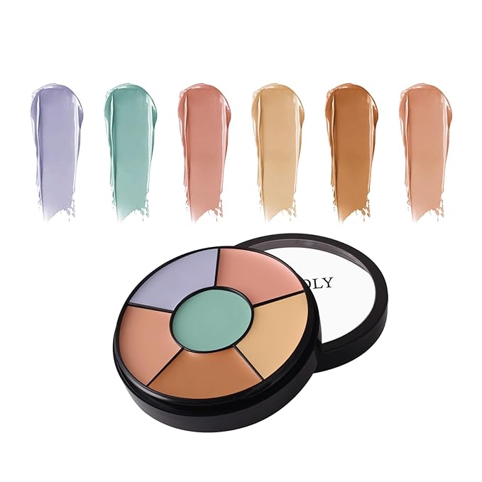 MEICOLY Face Color Correcting Palette, 6 Colors Correctors,Cream Concealer Camouflage Makeup Palette with 8 pcs White Makeup Sponges,Conceals Dark Circles, Blemishes, and Redness,Cruelty Free,Corrector