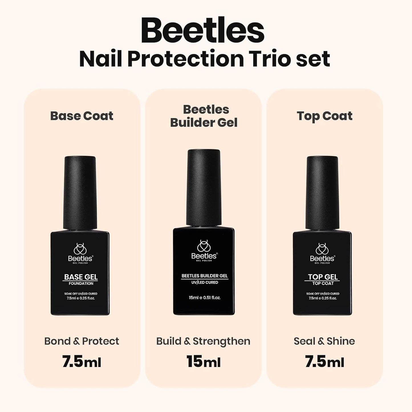 Beetles Builder Gel Set,3 Pcs 8 in 1 Nail Strengthening Apex Building Extension for Beginner DIY Salon at Home,Clear Builder Nail for Nails with Base and Top Coat Gel,UV & LED Lamp Needed