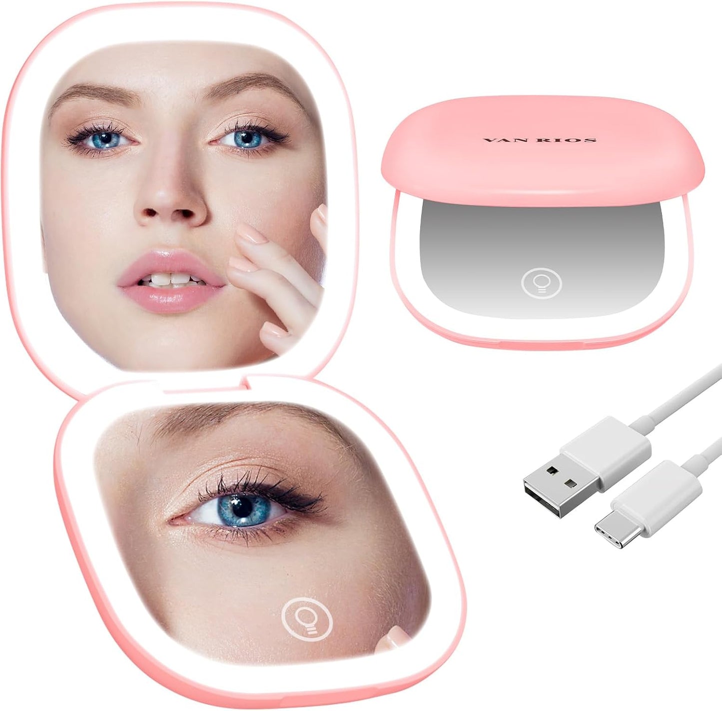 Travel Magnifying Mirror with Light,Dual-Sided Compact Mirror for Purse with 15X Magnification, 3 Lighting Modes, Auto Shut-Off, Portable Pocket Makeup Mirror, Essential Travel Mirror