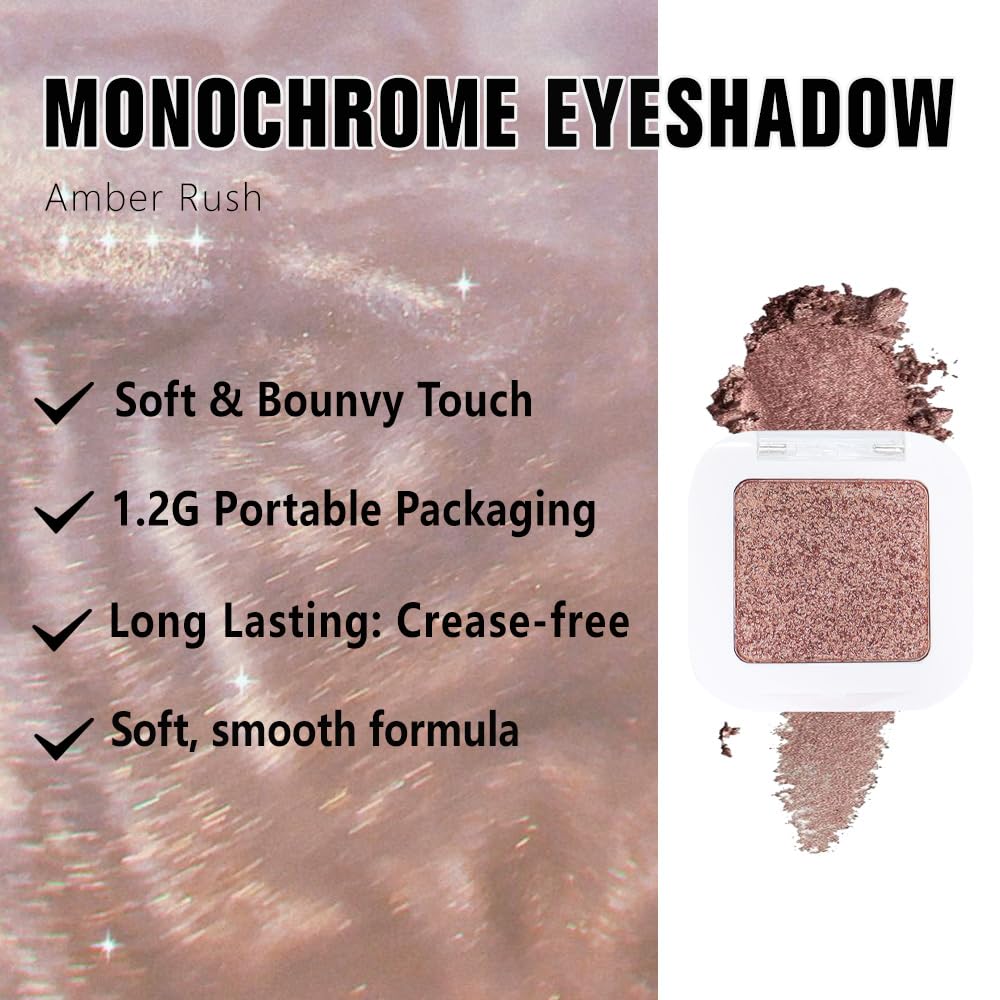 Kaely Pressed Single Eyeshadow Makeup, Amber Rush Shimmer Highly Pigmented Monochrome Eye Shadow Palette, Waterproof Neutral Powder Mini Eyeshadow, sombras para ojos, Lightweight Blendable, 21