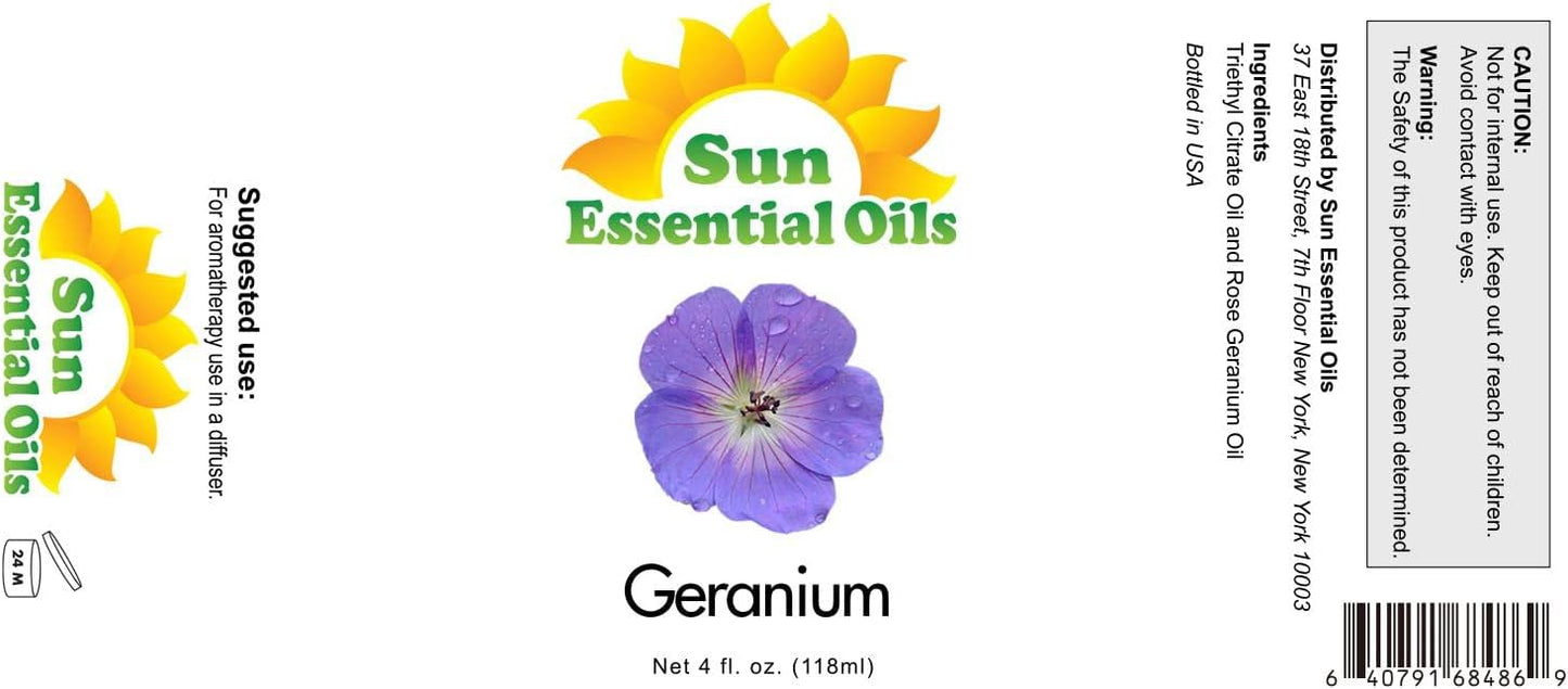Sun Essential Oils Geranium Essential Oil – Pure Geranium Extract Aromatherapy Oil (4 Fl Oz)