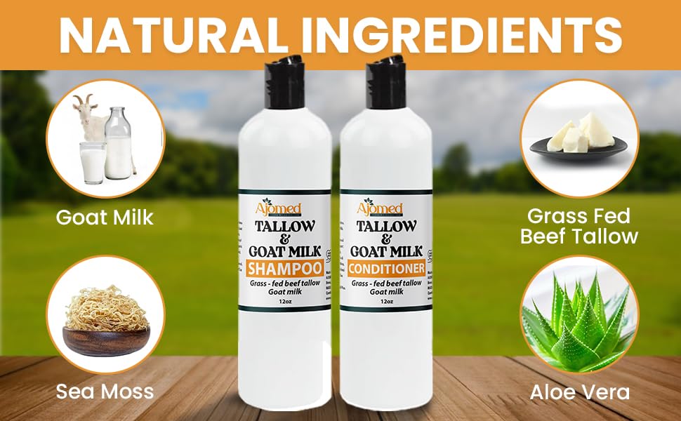 Beef Tallow Shampoo & Conditioner Set -Unscented Handmade tallow & goat milk shampoo for Damaged hair, all hair types- Moisturizing Shampoo- Sulfate, fragrance (SHAMPOO & CONDITIONER 12OZ)