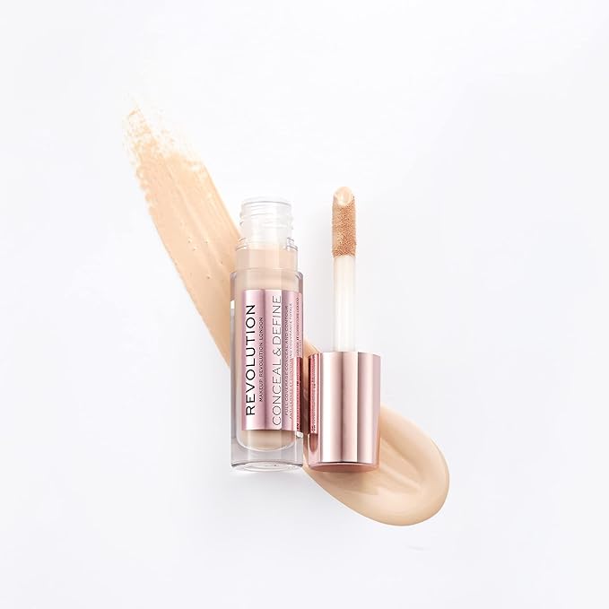 Revolution Beauty, Conceal & Define Concealer, Full Coverage & Lightweight, Long-Lasting Matte Finish, Vegan & Cruelty Free, C2 Fair to Light Skin Tones, 0.14 Oz.