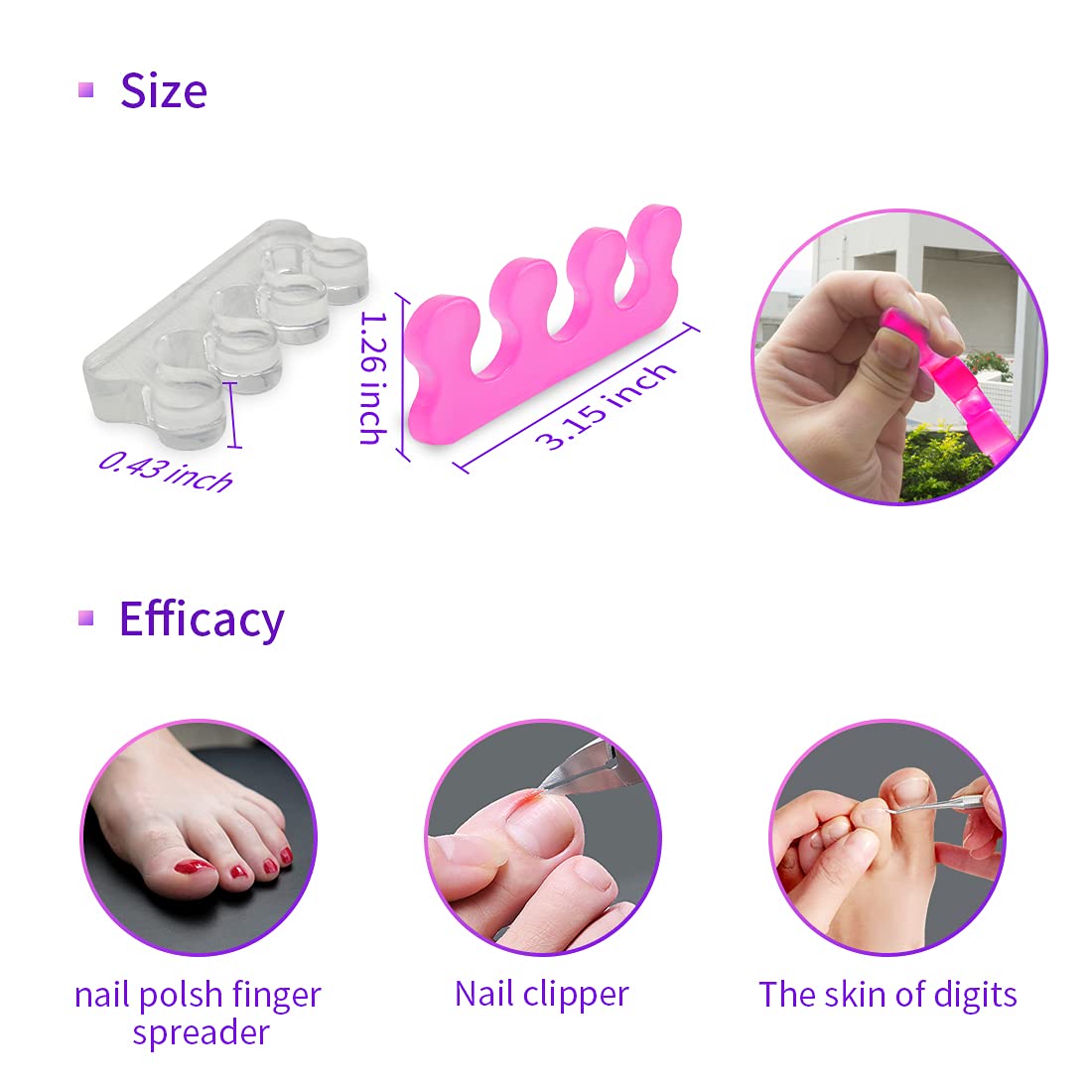 Toe Spacers for Women,Toe Separators for Women,Toe Separators Use for Separation of Toenails or Nails As Well As Relieve Orthopedic Bunion Symptoms.
