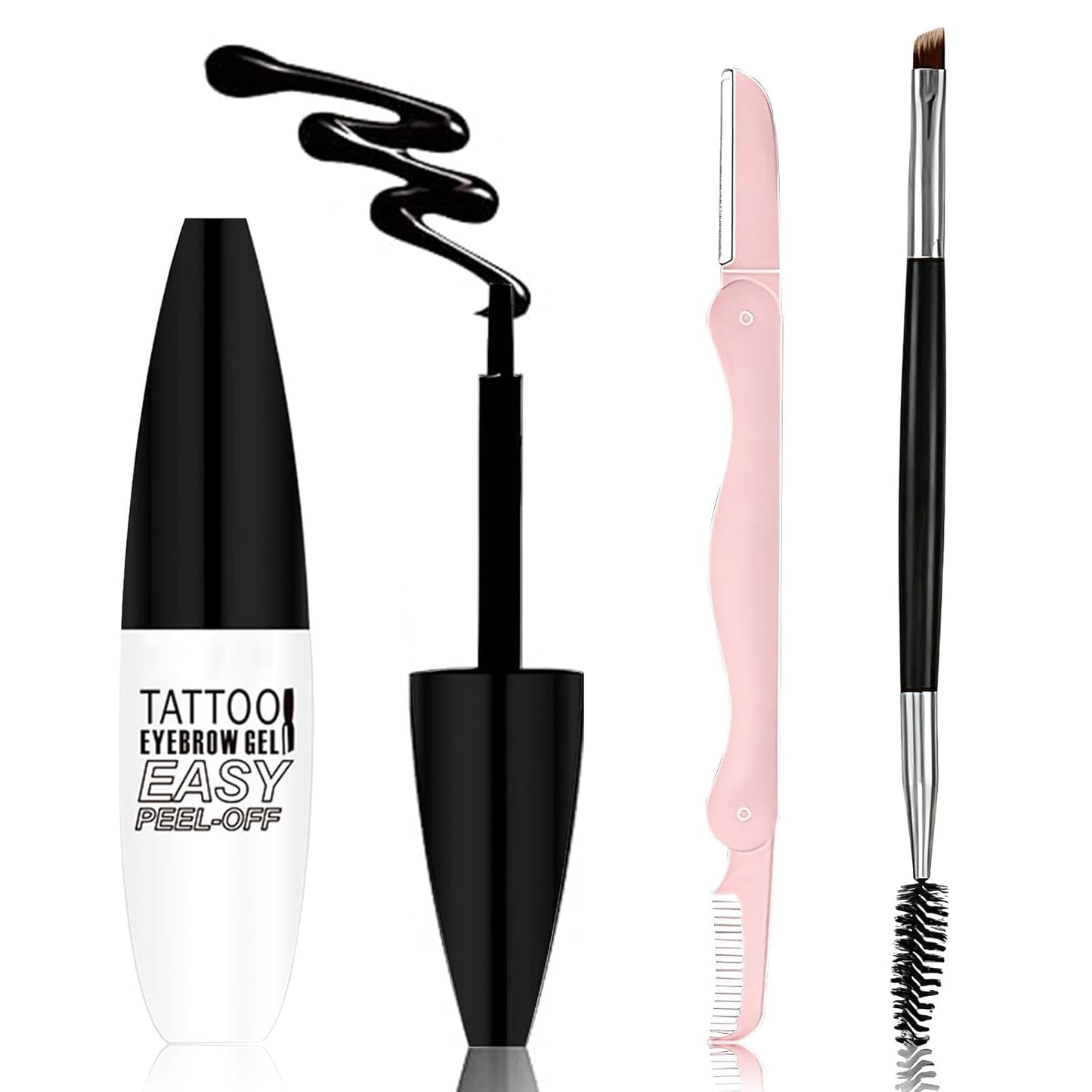 Easy Peel Off Eyebrow Gel Kit, Black Tattoo Brow Gel, Long-lasting Waterproof and Transfer for Women to Achieve Natural Fuller Brows, Suitable for All Skin Types