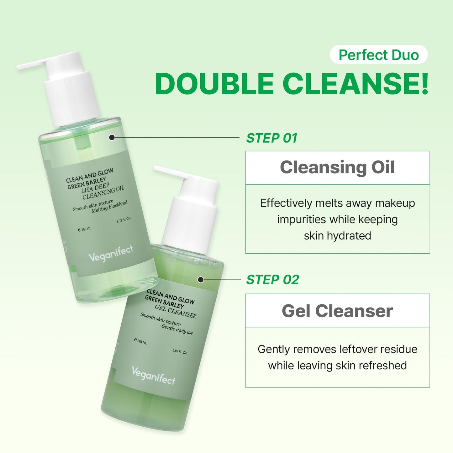 Green Barley Light Cleansing Oil, Hydrating Daily Cleanser for Sensitive Skin, Blackhead Remover, Korean Vegan Skin Care, 6.93 Fl Oz