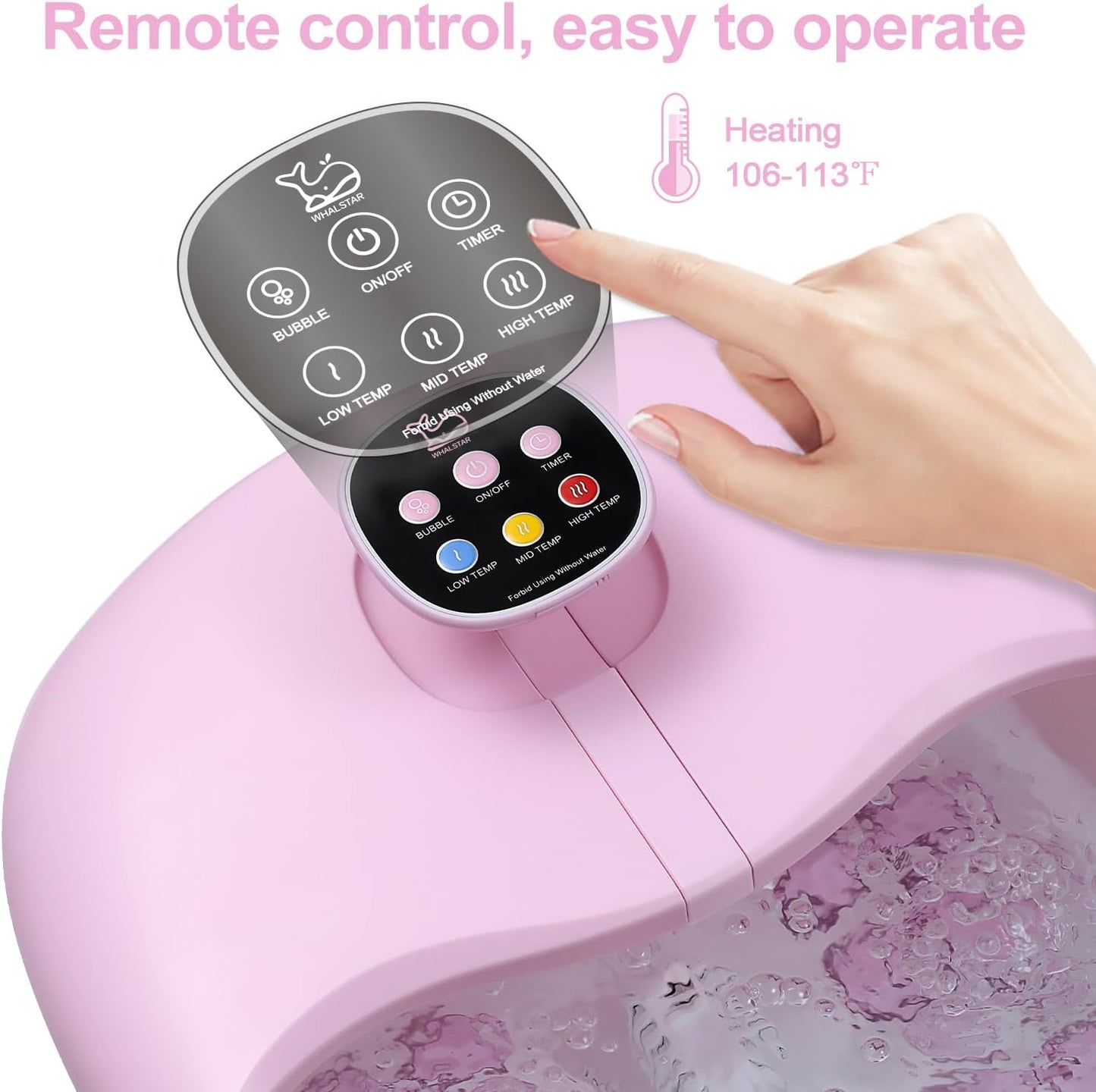 Foot Spa Bath Massager with Heat Bubbles and Vibration Massage and Jets, 16oz Tea Tree Oil Foot Soak Epsom Salt, WHALSTAR Collapsible Foot Bath Bucket With Infrared Fighting Infections & Remote - PINK