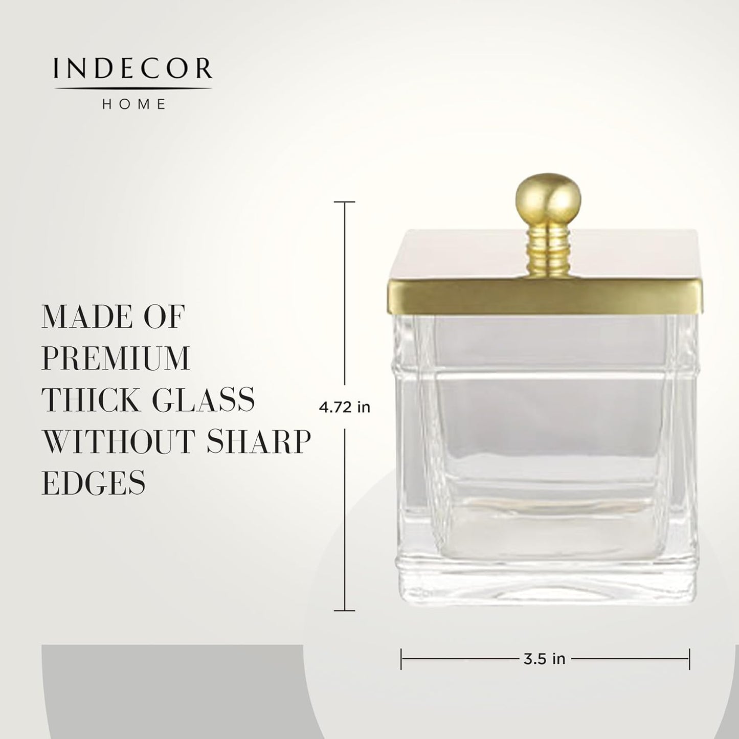 Apothecary Glass Cotton Jar Holder Brushed Gold Stainless Steel Lid, Elegant Bathroom Storage Canister for Qtips, Cotton Balls, Floss, Makeup Organizer, Vanity Bathroom Organization