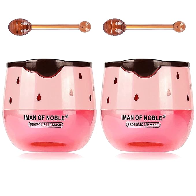 Bee Lip Balm Honey Pot, Strawberry & Honey Moisturizing Propolis Lip Mask, Hydrating & Prevention Dry and Cracked Lip Scrubs Exfoliator, Reduces Lip Lines (2PCS Pink)