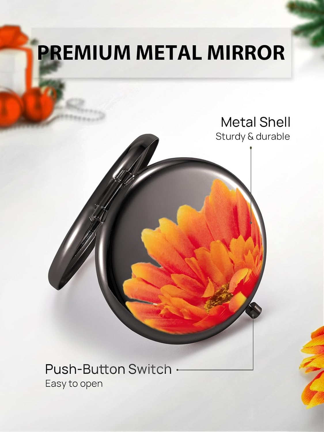 Compact Mirror Bulk, Pack of 6 Double-Sided 1X/2X Magnifying Metal Makeup Mirrors(Round, Onyx Black)