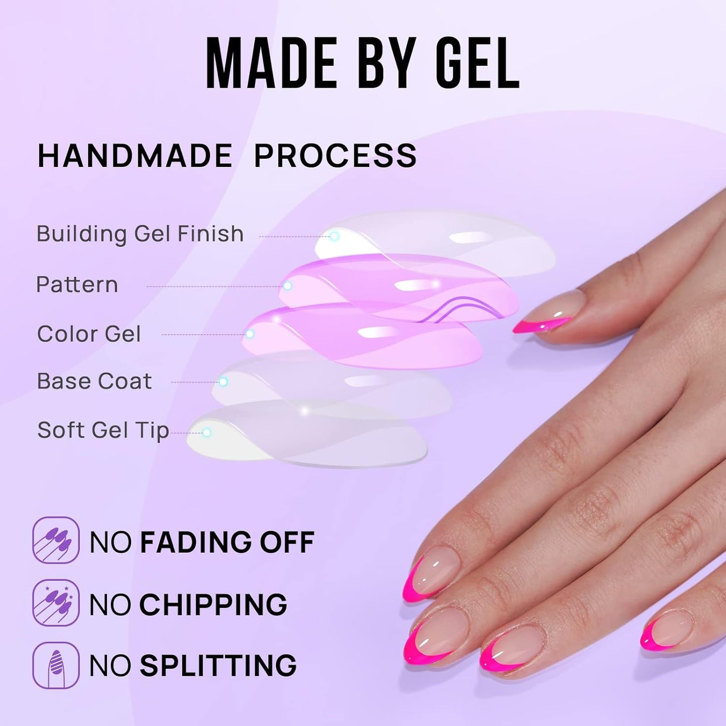 French Tip Press On Nails Almond - BTArtbox Hot Pink Short Stick On Nails for Women, Glue On Nails with Nail Glue in 16 Sizes - 30 Soft Gel Fake Nails Kit, Berry French