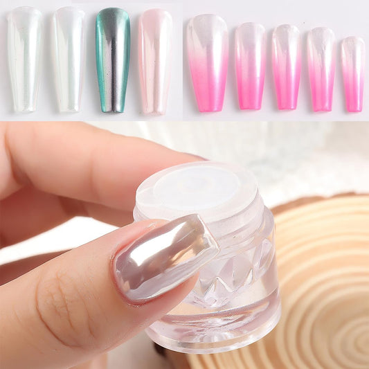 White Chrome Nail Powder, 1Box Pearl Chrome Powder, Opal Rubbing Dust, Glazed Donut Nails Powder, Pearlescent Shell Aurora Pigment, Iridescent Glitter Mirror Pigment Home Manicure Accessories