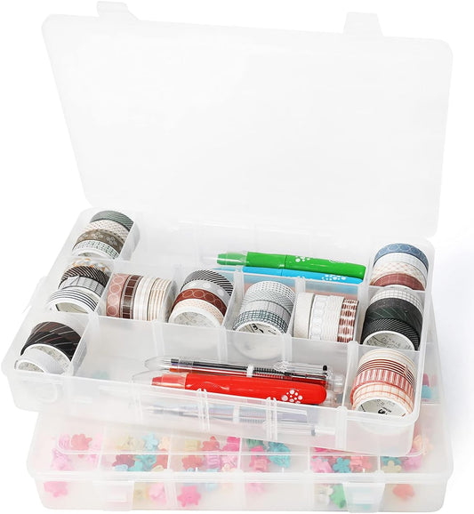 2pack 18 Grids Clear Plastic Organizer Box Storage Container with Adjustable Dividers (Clear x 2PC,18 Grids)