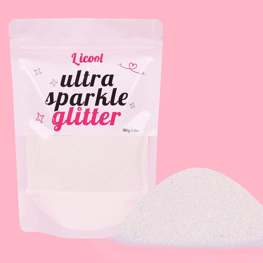 Holographic Fine Glitter, 100g/3.5oz Extra Fine Glitters Powder Packs for Resin, Craft Glitter for Tumblers Candle Slime Making, Festival Body Face Eyeshadow Nail Glitter (Blue White)