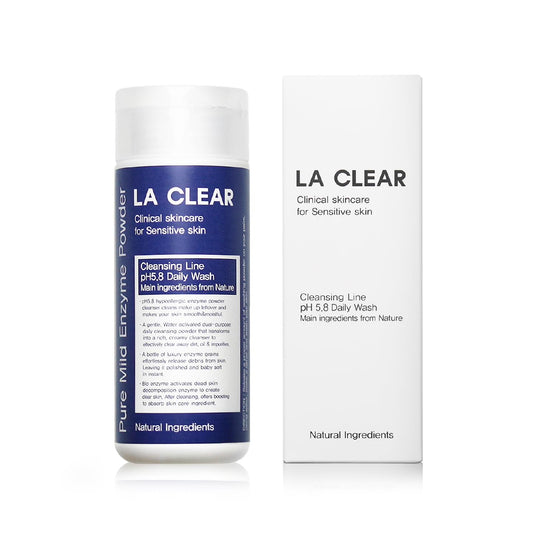 La clear Pure Mild Enzyme Powder Cleanser - Daily Exfoliating Facial Wash for Sensitive/Acne/All Skin Types. Natural Ingredients, pH5.8, Phthalate/Fragrance-Free, 2.5oz