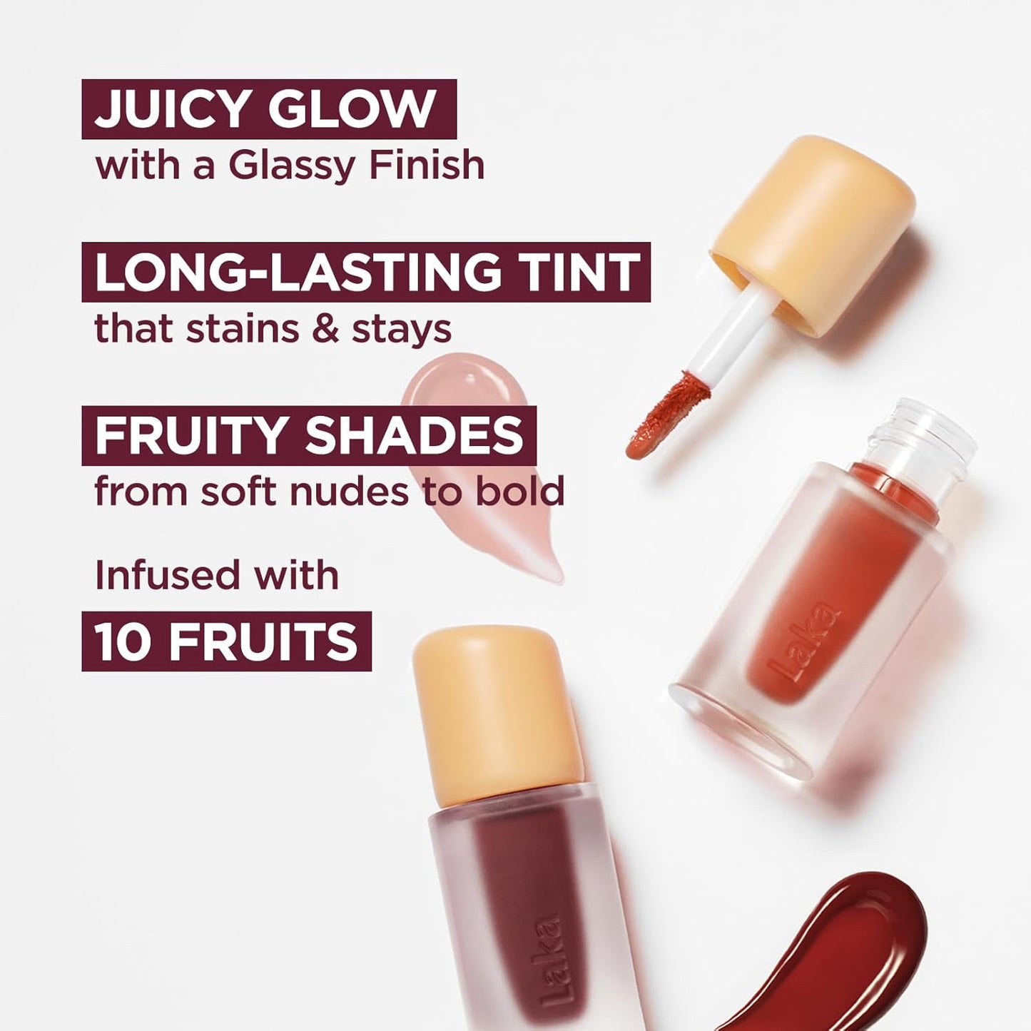 Laka Fruity Glam Lip Tint Mini, Glowing Lip Stain with Wide Color Spectrum, Hydrating & Lightweight Texture, Long-Lasting Bold Stain, Non-Sticky, Vegan, K-Beauty (#127 Rose)