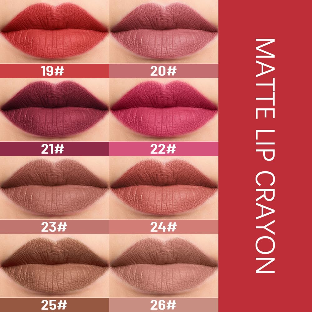 BINGBRUSH Lip Crayons Matte Longwear Lipstick Pack Set,Moisture Smooth Lipliner With Built-in Sharpener Ultimate Super Stay Ink Lip Crayon for Makeup- Waterproof Velvet Lipgloss Lip Stain(23#Brown)