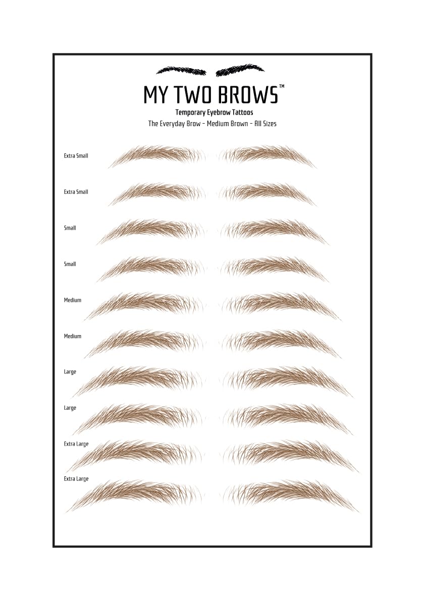 (10 pairs) Medium Brown Temporary Eyebrow Tattoo - Medium Size - Waterproof & Smudgeproof - Everyday Brow Style Eyebrow Stickers - Sheet Lasts up to 30 Days - Won't Work on Existing Brows