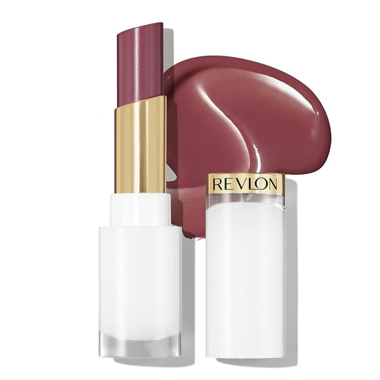 REVLON Super Lustrous Glass Shine Balm, Hydrating Tinted Lipstick, Sheer, Glossy Shiny Finish, 007 Glazed Mauve, 0.11 oz
