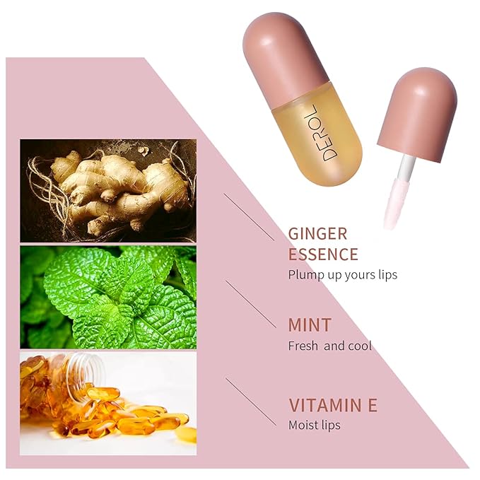 Natural Hydrating Lip Plumper - Lip Serum For Fullness, Lip Care, Lip Plumping Balm, 5.5ml, Ginger Essence Lip Enhancer, Moisturizing Lip Plumper 1Pcs…