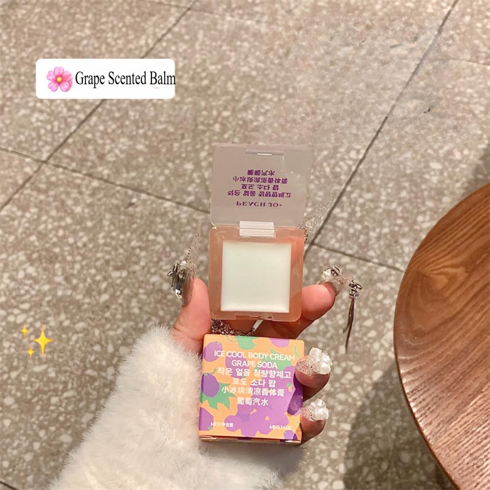 Mini Ice Cube Cooling Solid Perfume Balm - Refreshing Fruity Scent with Shimmer Highlighter, Long-Lasting Fragrance & Odor Neutralizer for Women (Portable Skin Glow) (Sparkling Grape Fizz)