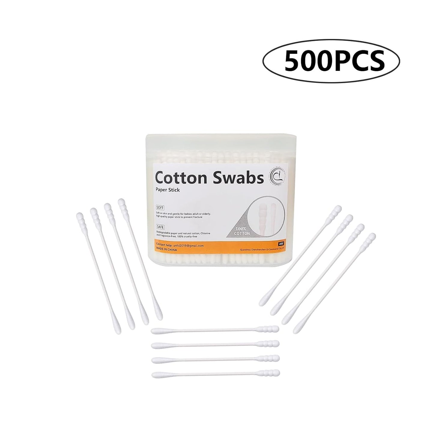 500pcs Mini Cotton Swabs with Paper Stick,Spiral/Round Cotton Bud,Tiny Cotton Head for Personal Care and Cleaning