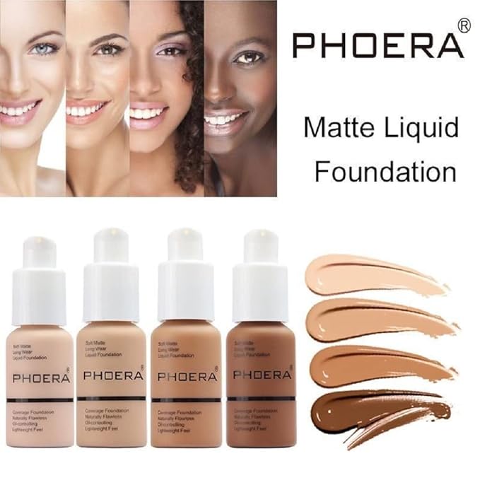 PHOERA Foundation, Flawless Soft Matte Liquid Foundation Makeup for Women.(102# Nude)