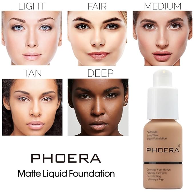 2 Pack PHOERA Foundation 101 Porcelain Makeup,Full Coverage Foundation for Women and Girls(101 Porcelain)