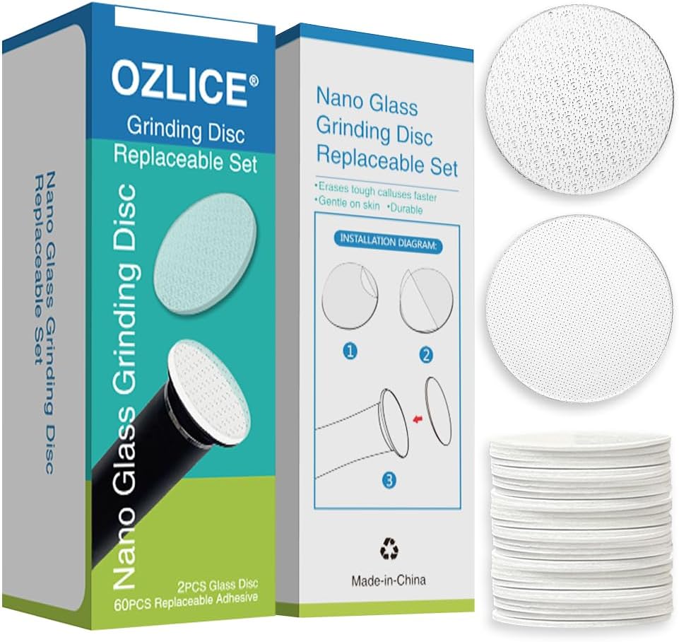2 Pcs Nano Glass Grinding Replaceable Disc for Dermave Electric Foot Callus Remover with 60 Pieces Replaceable Round Double-Sided Adhesive Pads