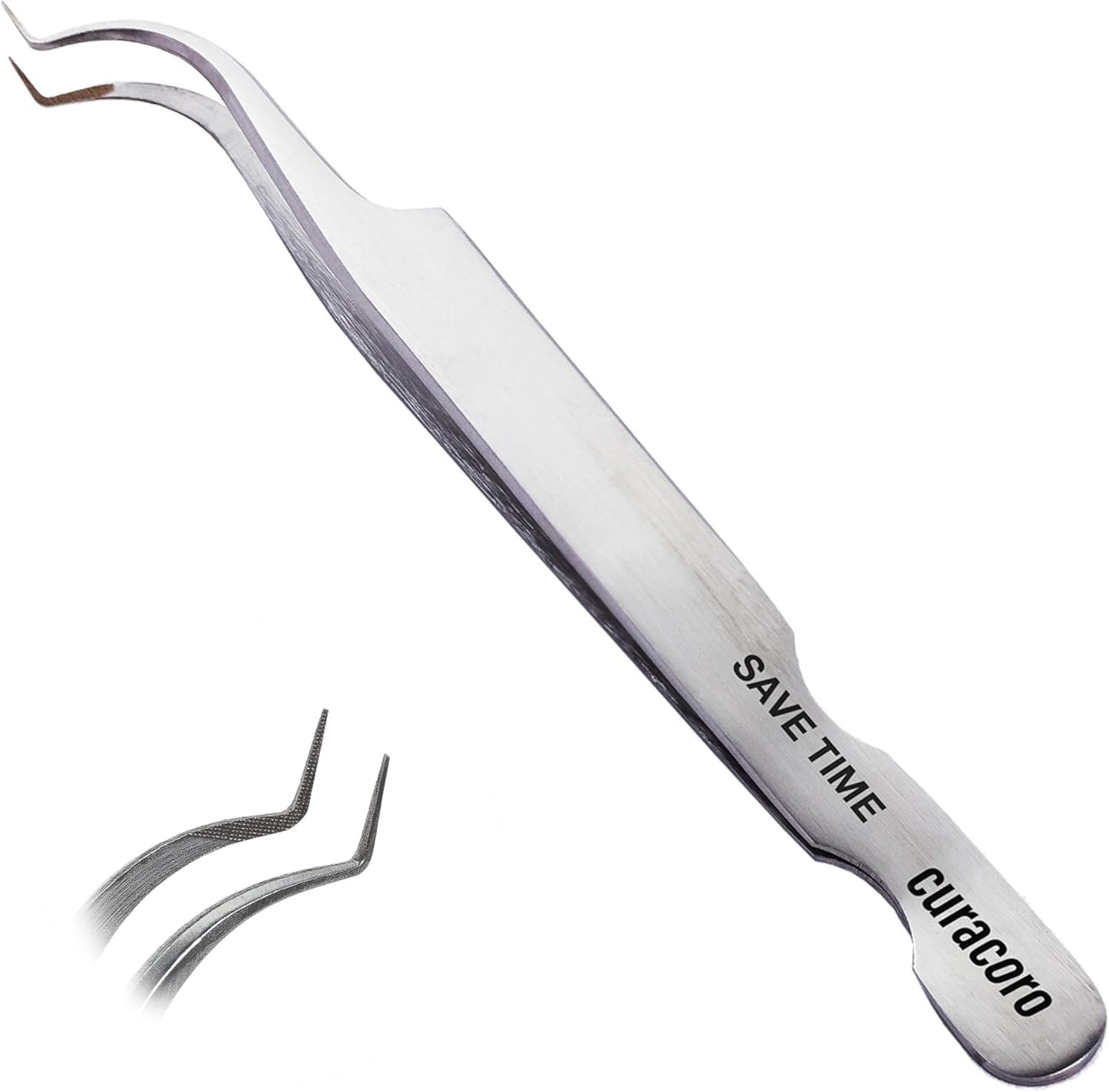 Curacoro Lash Tweezer - Professional & Precision Fiber Tip Grip Lash Tweezers for Eyelash Extensions, Multi Shapes & Purposes Tweezers for Volume, Isolation & Classic Lashes (Silver, Save Time)