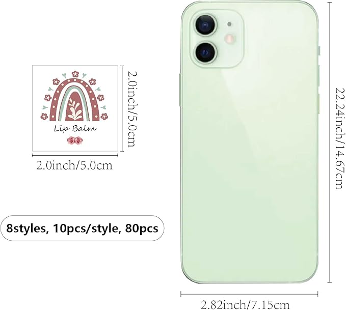 CRASPIRE 80Pcs 8 Styles Lip Balm Sticker Rainbow Self-Adhesive Homemade Lip Balm Labels Vintage Square DIY Label Stickers for Lip Balm Containers Cosmetics Lipsticks