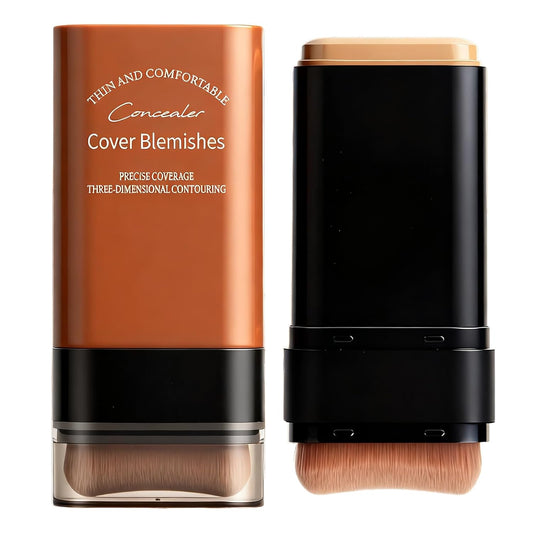 Face Foundation Concealer Stick,2-in-1 Long-wear Lightweight Contour Brighten Stick Blemish with Brush, Waterproof, Hydrating Full Coverage Dark Circles & Blemishes (02#Natural)