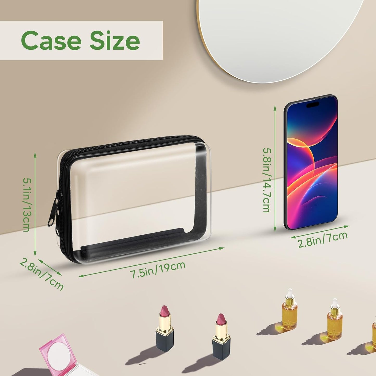 2 Pack Clear Hard Zipper Case, Hard PC Plastic Cosmetic Travel Bag with Zipper, Portable Travel Organizer Bins, Durable Makeup Bags for Toy Storage, Pencil Case