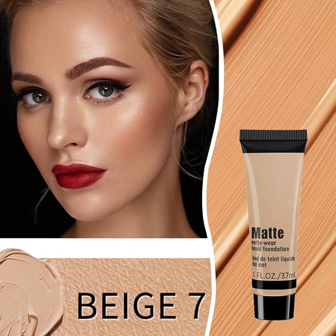 1 Pack Liquid Foundation Cream for Face Makeup,Durable Full Coverage Matte Concealer Make Up,Oil Control & Waterproof Base Primer -1 Fl.Oz-BEIGE 6#