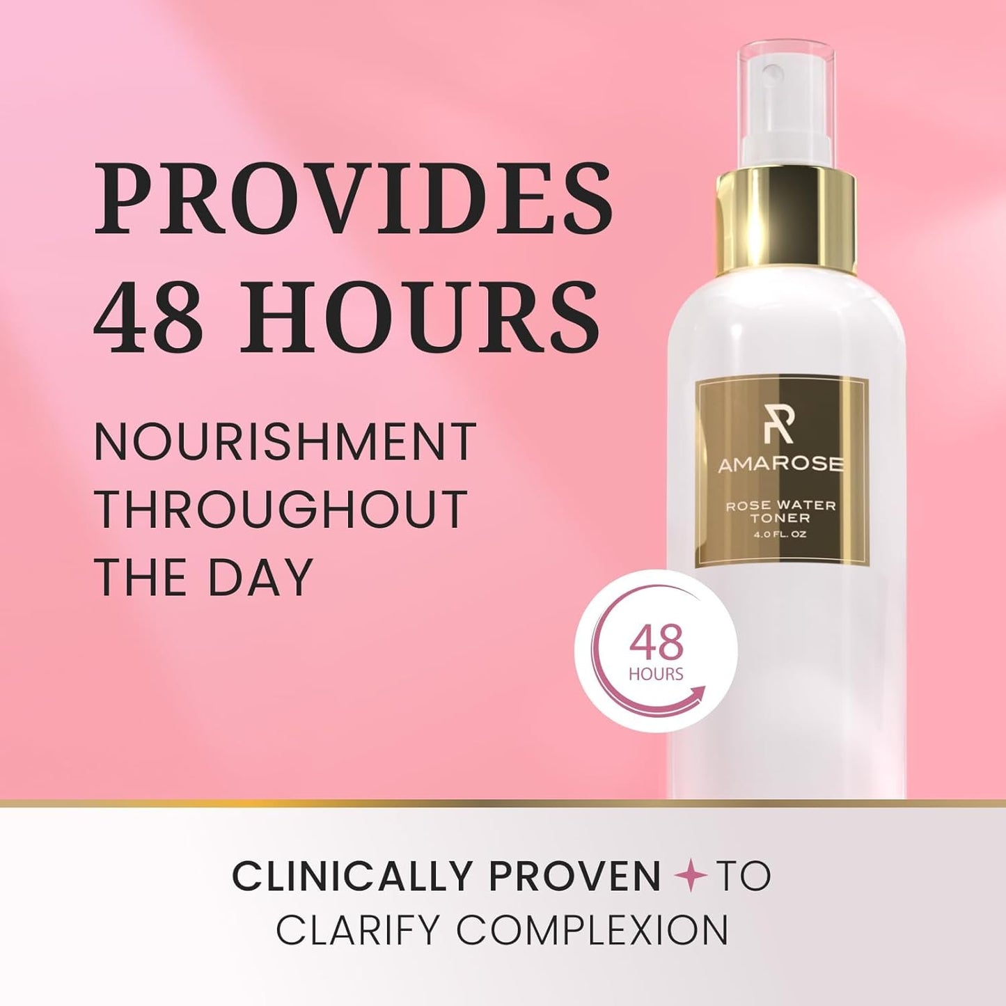 Amarose Rose Water Spray - Revitalizing, Facial Toner - Water for Face - Rose Water Toner - All Skin Types - Hydrating- Rosewater, Spray, Mist with Hyaluronic Acid